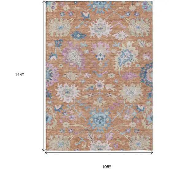 Orange Pink And Denim Blue Floral Washable Indoor Outdoor Area Rug Photo 8