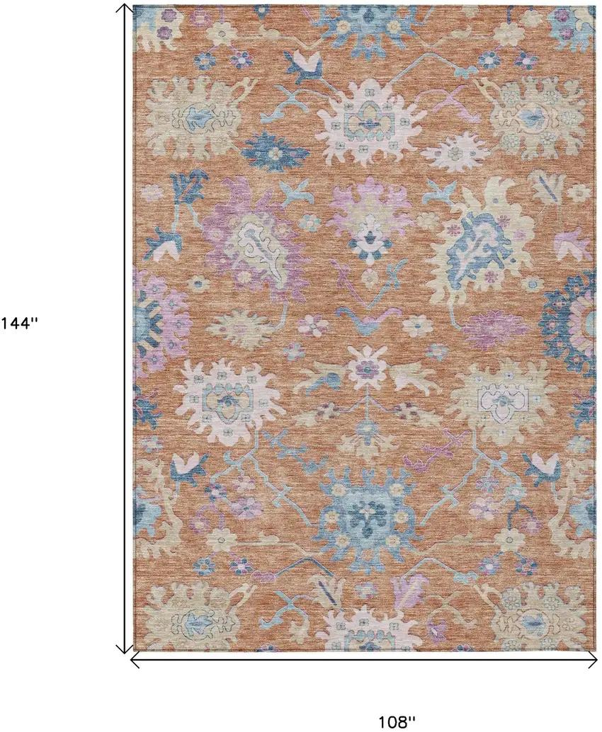 Orange Pink And Denim Blue Floral Washable Indoor Outdoor Area Rug Photo 8