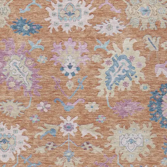 Orange Pink And Denim Blue Floral Washable Indoor Outdoor Area Rug Photo 6