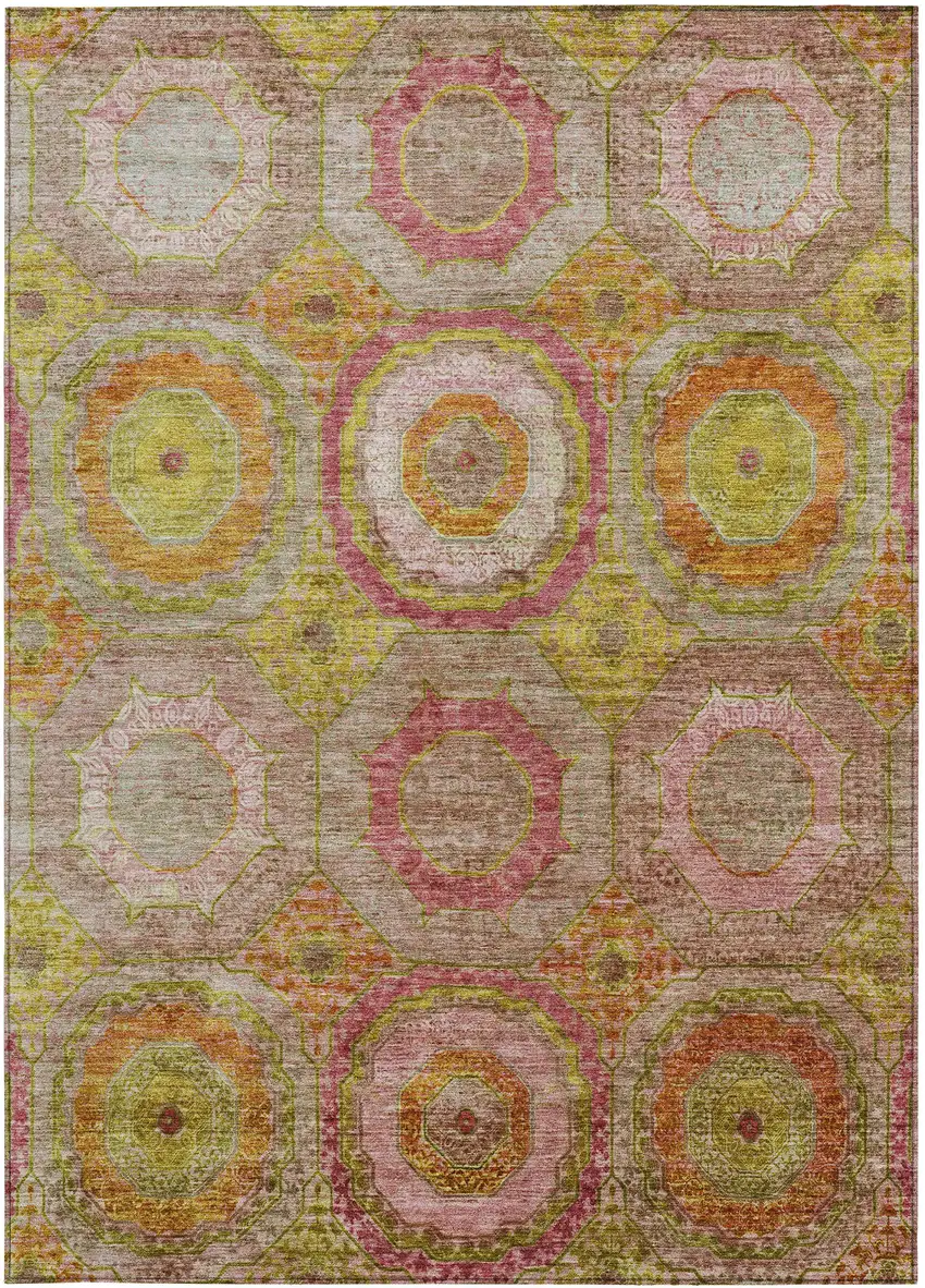 Orange Pink And Gold Geometric Washable Indoor Outdoor Area Rug Photo 4