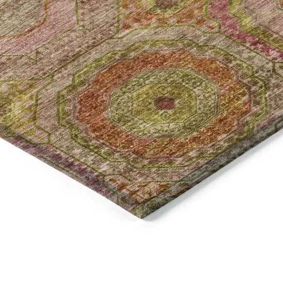 Orange Pink And Gold Geometric Washable Indoor Outdoor Area Rug Photo 6
