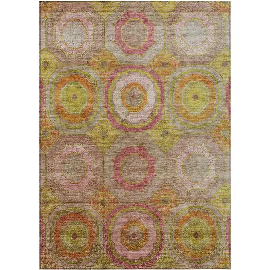Orange Pink And Gold Geometric Washable Indoor Outdoor Area Rug Photo 1