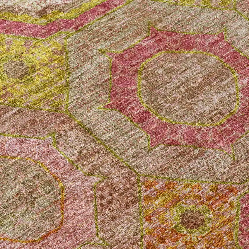 Orange Pink And Gold Geometric Washable Indoor Outdoor Area Rug Photo 8