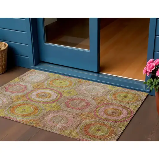 Orange Pink And Gold Geometric Washable Indoor Outdoor Area Rug Photo 2