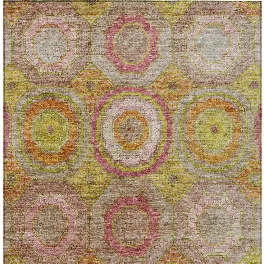 Orange Pink And Gold Geometric Washable Indoor Outdoor Area Rug Photo 7