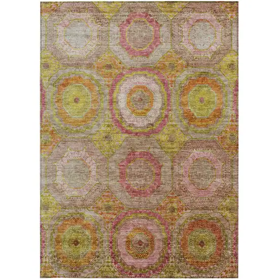 Orange Pink And Gold Geometric Washable Indoor Outdoor Area Rug Photo 3