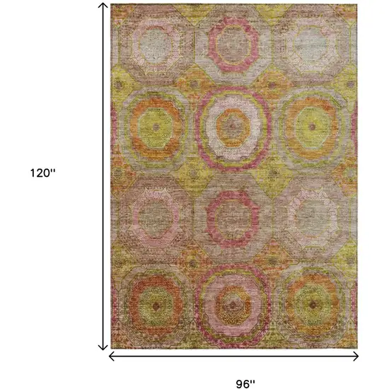 Orange Pink And Gold Geometric Washable Indoor Outdoor Area Rug Photo 9