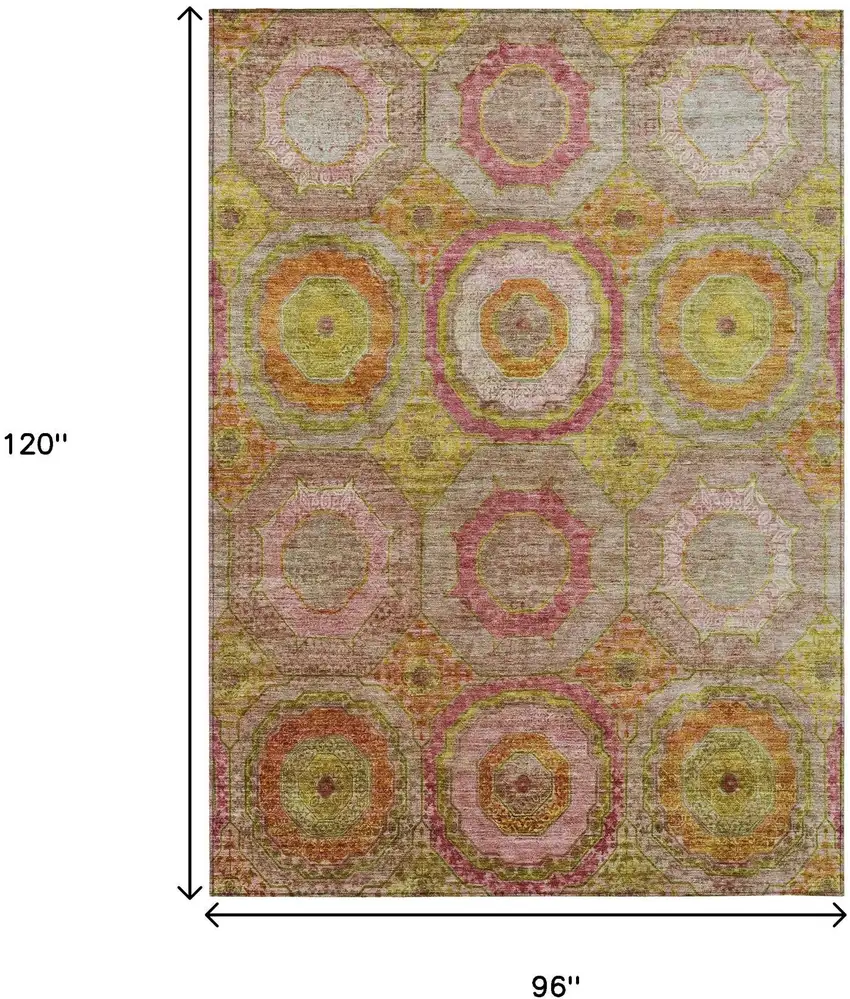 Orange Pink And Gold Geometric Washable Indoor Outdoor Area Rug Photo 9