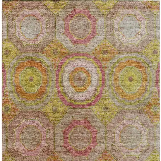 Orange Pink And Gold Geometric Washable Indoor Outdoor Area Rug Photo 4