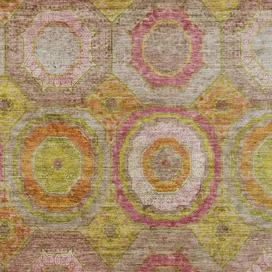 Orange Pink And Gold Geometric Washable Indoor Outdoor Area Rug Photo 7