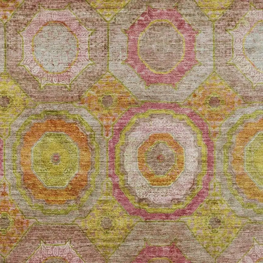 Orange Pink And Gold Geometric Washable Indoor Outdoor Area Rug Photo 7