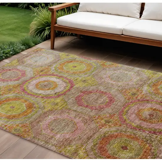Orange Pink And Gold Geometric Washable Indoor Outdoor Area Rug Photo 2