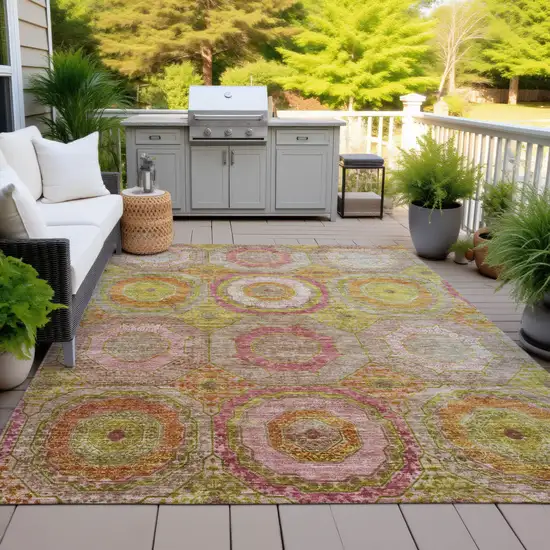 Orange Pink And Gold Geometric Washable Indoor Outdoor Area Rug Photo 6