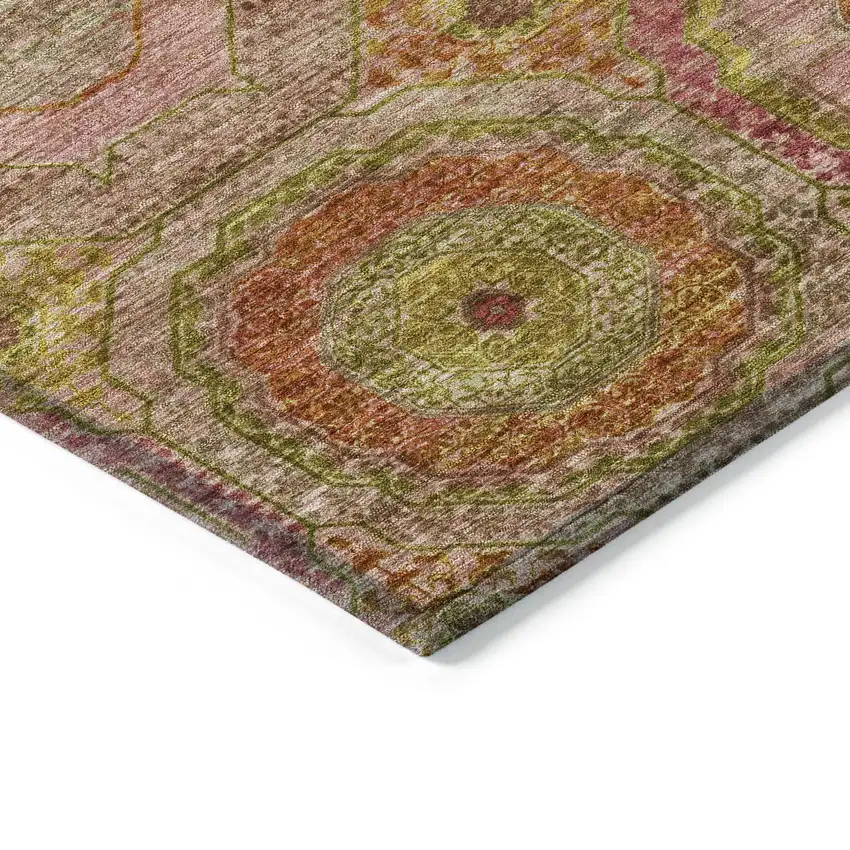 Orange Pink And Gold Geometric Washable Indoor Outdoor Area Rug Photo 6