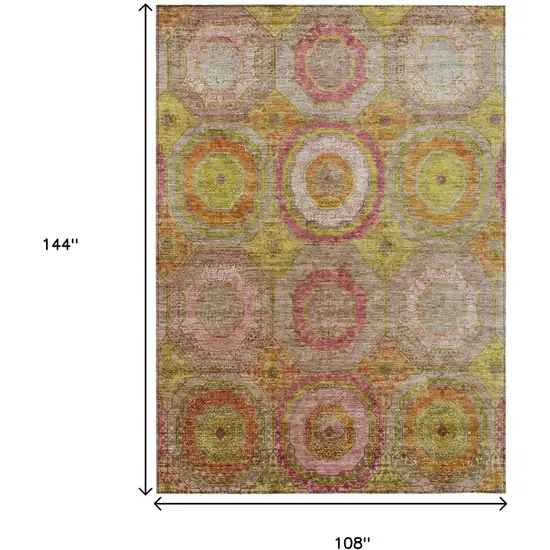 Orange Pink And Gold Geometric Washable Indoor Outdoor Area Rug Photo 9