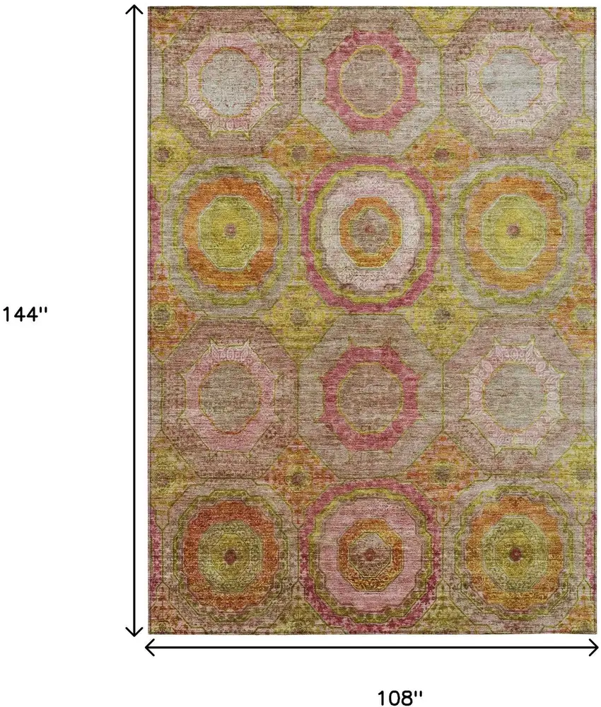 Orange Pink And Gold Geometric Washable Indoor Outdoor Area Rug Photo 9