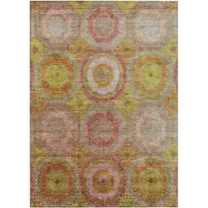 Photo of Orange Pink And Gold Geometric Washable Indoor Outdoor Area Rug