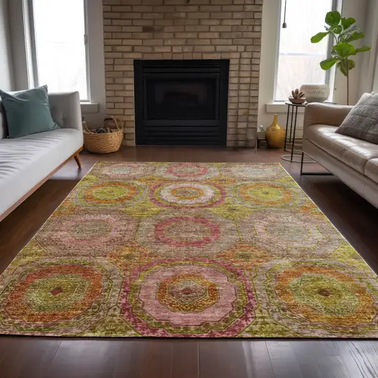 Orange Pink And Gold Geometric Washable Indoor Outdoor Area Rug Photo 8