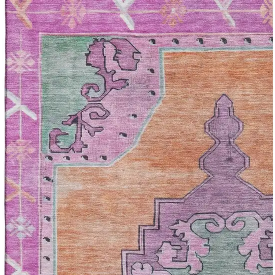 Orange Pink And Green Oriental Washable Area Rug With UV Protection Photo 2