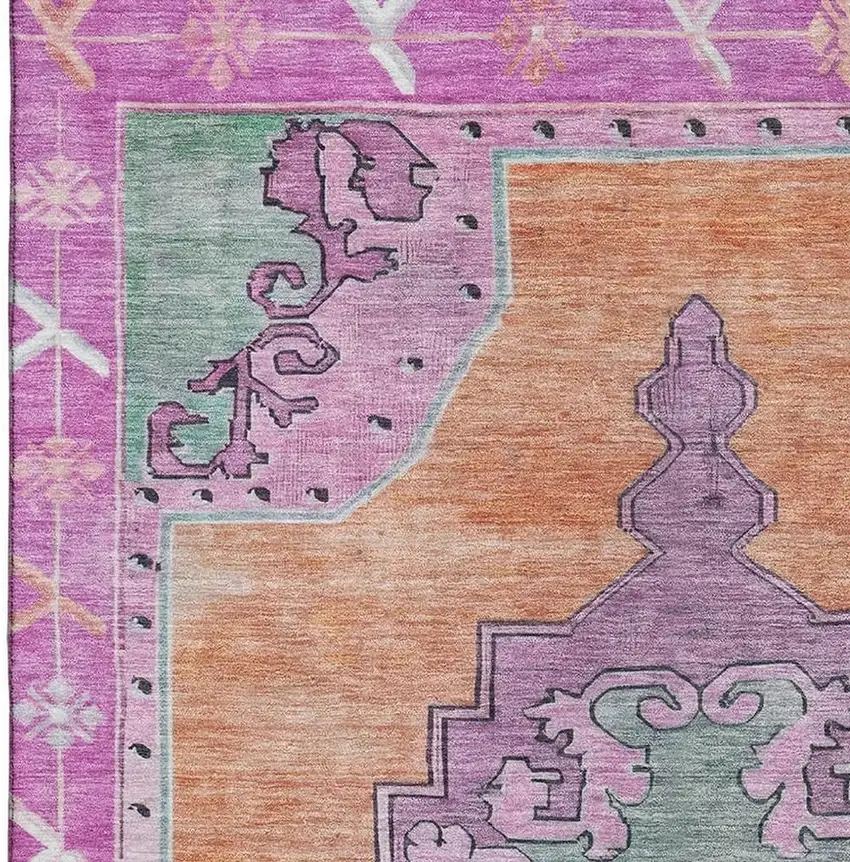 Orange Pink And Green Oriental Washable Area Rug With UV Protection Photo 2