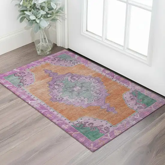 Orange Pink And Green Oriental Washable Area Rug With UV Protection Photo 2