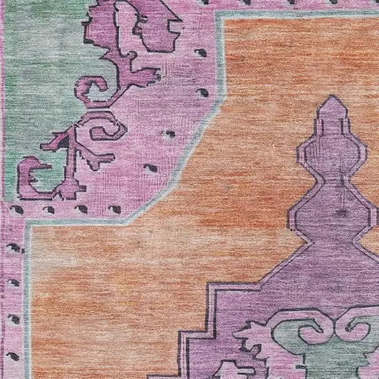 Orange Pink And Green Oriental Washable Area Rug With UV Protection Photo 3