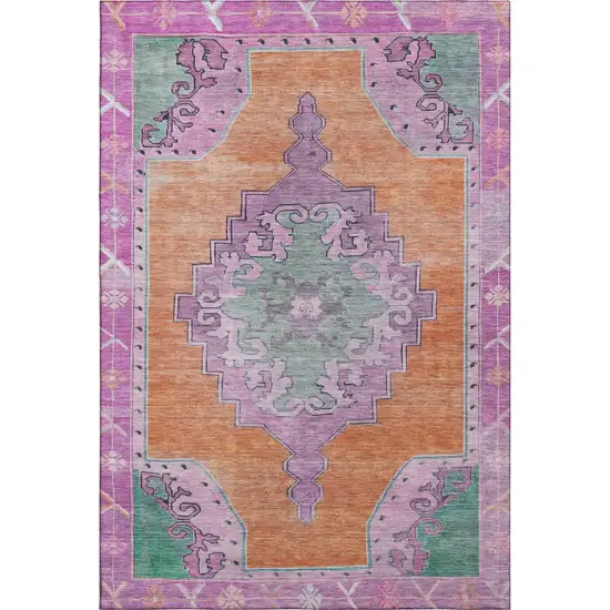 Orange Pink And Green Oriental Washable Area Rug With UV Protection Photo 1