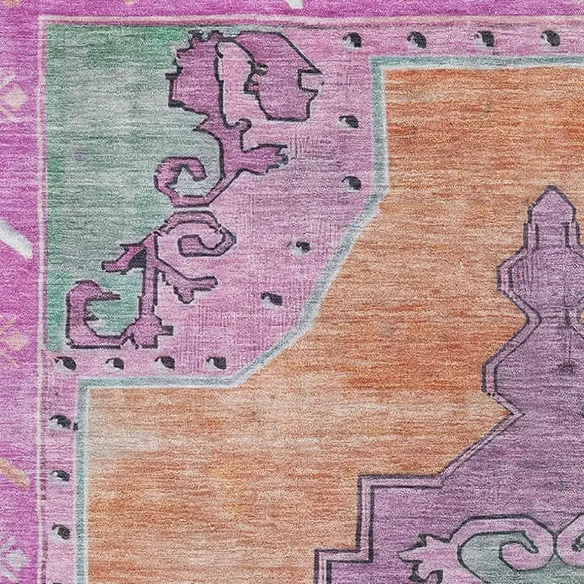 Orange Pink And Green Oriental Washable Area Rug With UV Protection Photo 2