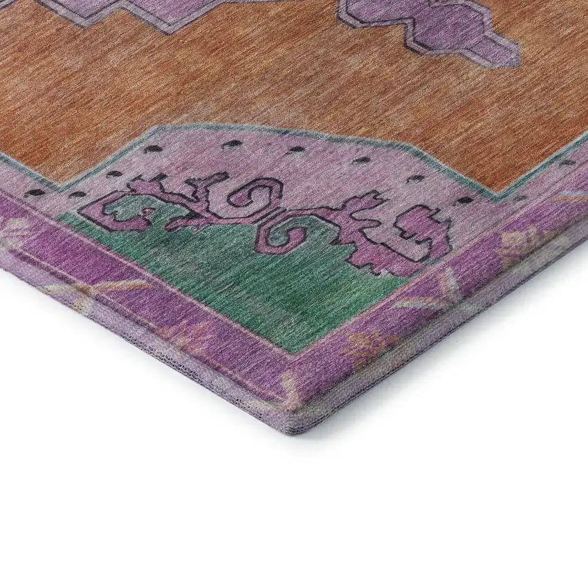 Orange Pink And Green Oriental Washable Area Rug With UV Protection Photo 7