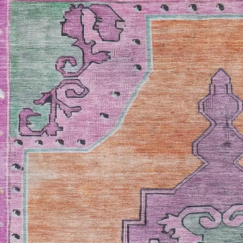 Orange Pink And Green Oriental Washable Area Rug With UV Protection Photo 2