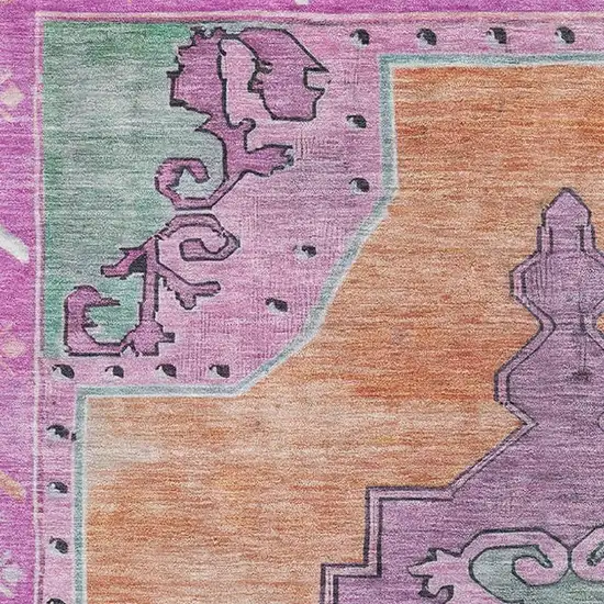 Orange Pink And Green Oriental Washable Area Rug With UV Protection Photo 2