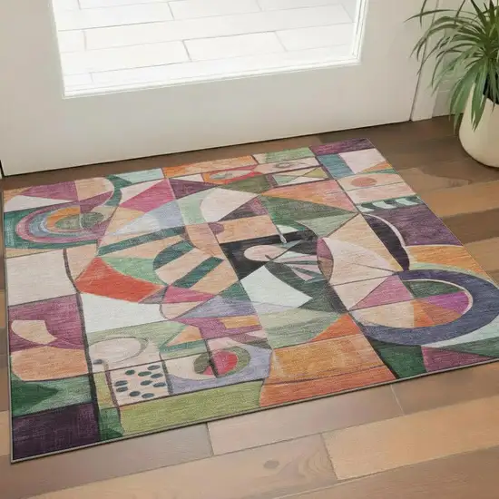 Orange Pink And Ivory Abstract Washable Area Rug With UV Protection Photo 2