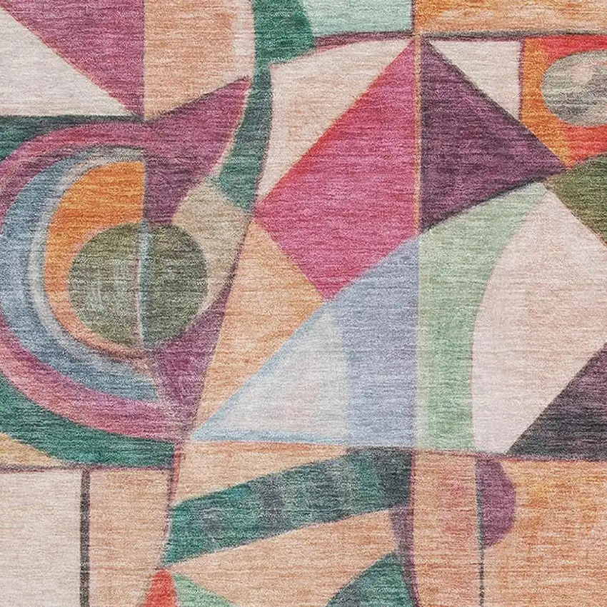 Orange Pink And Ivory Abstract Washable Area Rug With UV Protection Photo 2