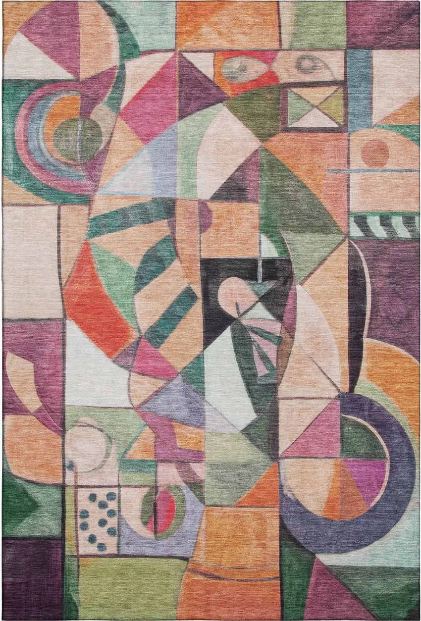 Orange Pink And Ivory Abstract Washable Area Rug With UV Protection Photo 1