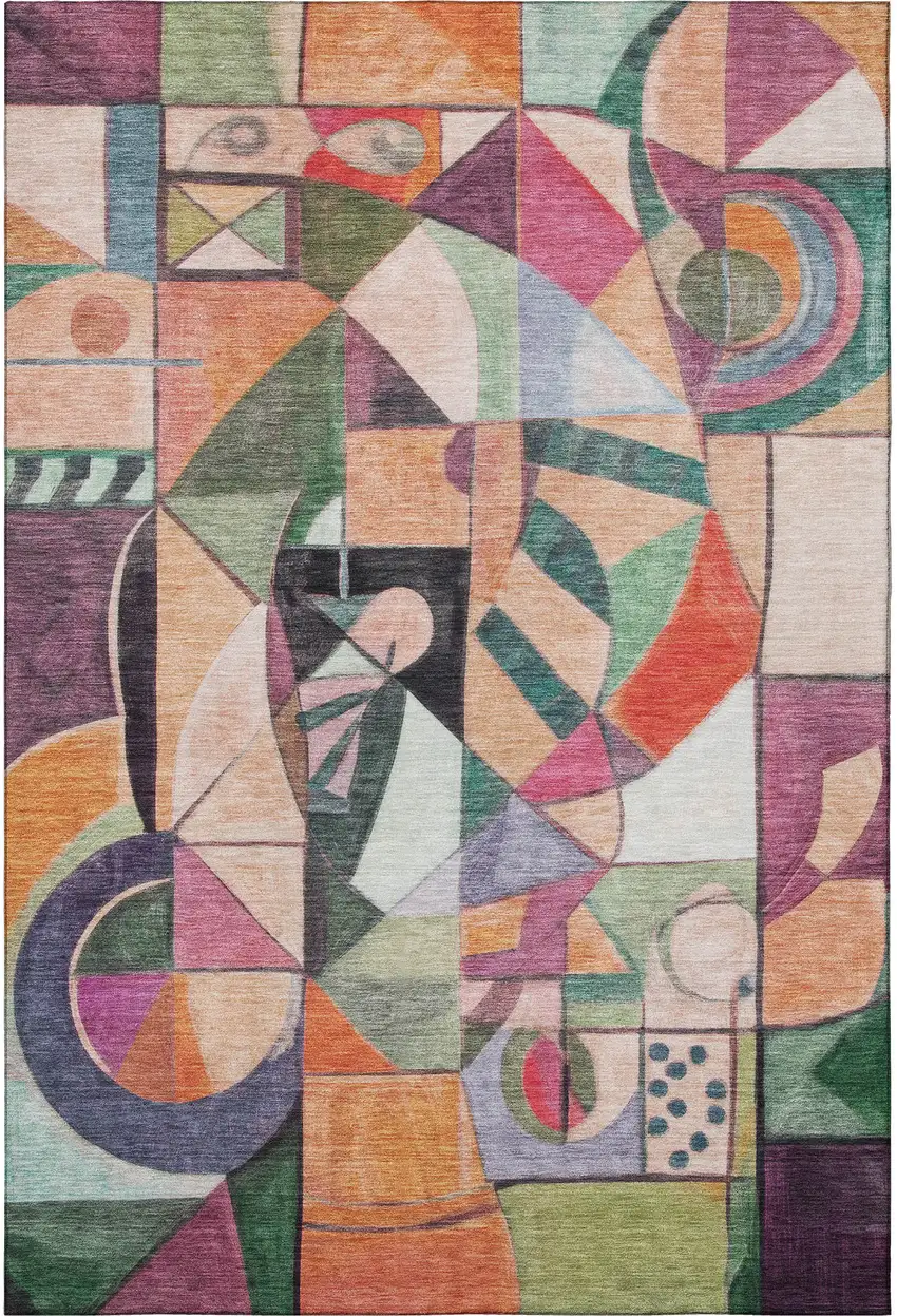 Orange Pink And Ivory Abstract Washable Area Rug With UV Protection Photo 3