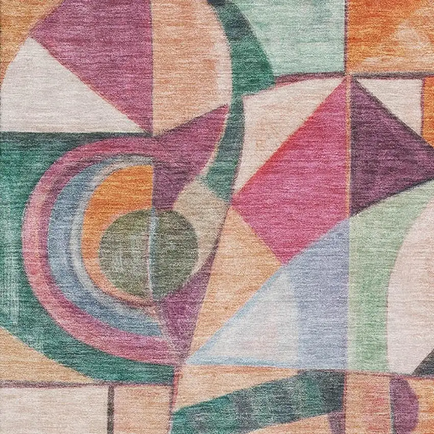 Orange Pink And Ivory Abstract Washable Area Rug With UV Protection Photo 2