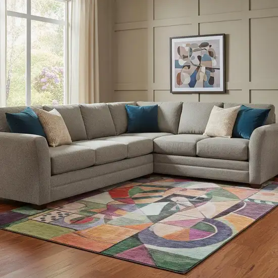 Orange Pink And Ivory Abstract Washable Area Rug With UV Protection Photo 2