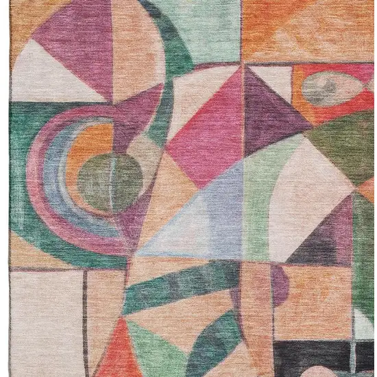 Orange Pink And Ivory Abstract Washable Area Rug With UV Protection Photo 2