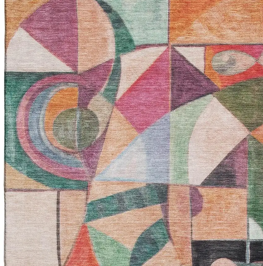 Orange Pink And Ivory Abstract Washable Area Rug With UV Protection Photo 2