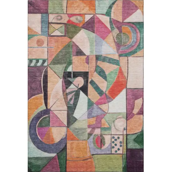 Orange Pink And Ivory Abstract Washable Area Rug With UV Protection Photo 3