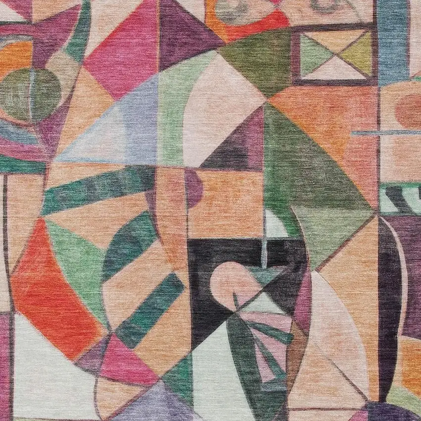 Orange Pink Green And Purple Abstract Washable Indoor Outdoor Area Rug Photo 4