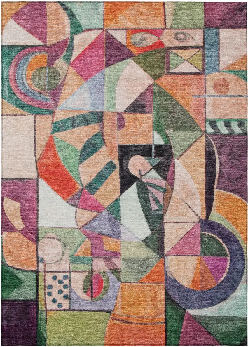 Orange Pink Green And Purple Abstract Washable Indoor Outdoor Area Rug Photo 1
