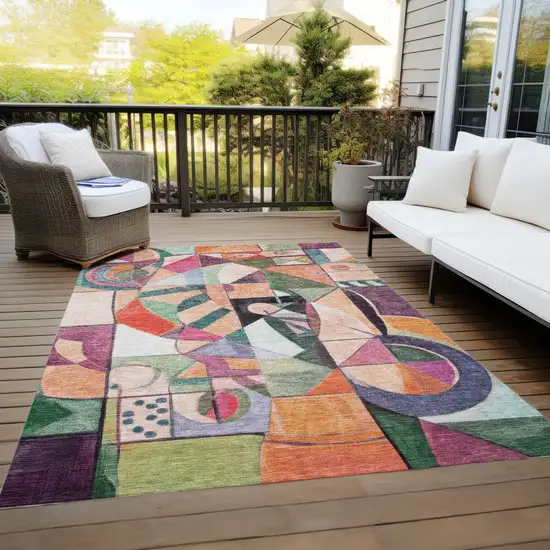 Orange Pink Green And Purple Abstract Washable Indoor Outdoor Area Rug Photo 8