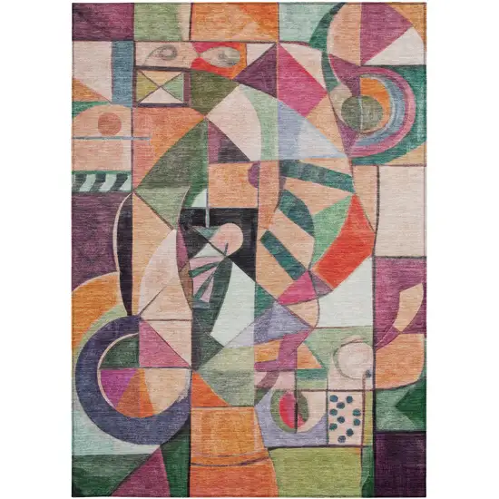 Orange Pink Green And Purple Abstract Washable Indoor Outdoor Area Rug Photo 3