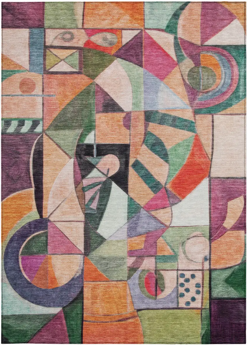 Orange Pink Green And Purple Abstract Washable Indoor Outdoor Area Rug Photo 3