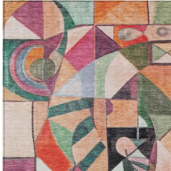 Orange Pink Green And Purple Abstract Washable Indoor Outdoor Area Rug Photo 3