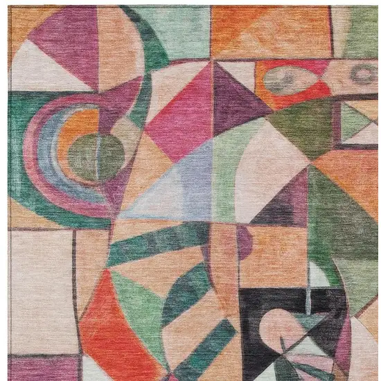 Orange Pink Green And Purple Abstract Washable Indoor Outdoor Area Rug Photo 3