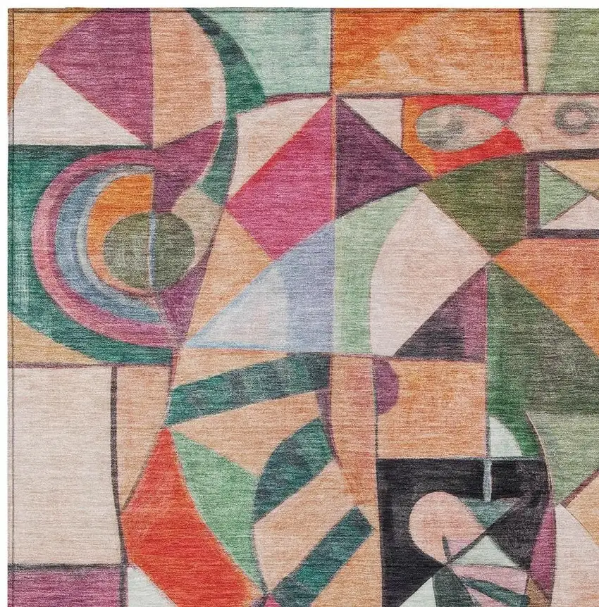 Orange Pink Green And Purple Abstract Washable Indoor Outdoor Area Rug Photo 3