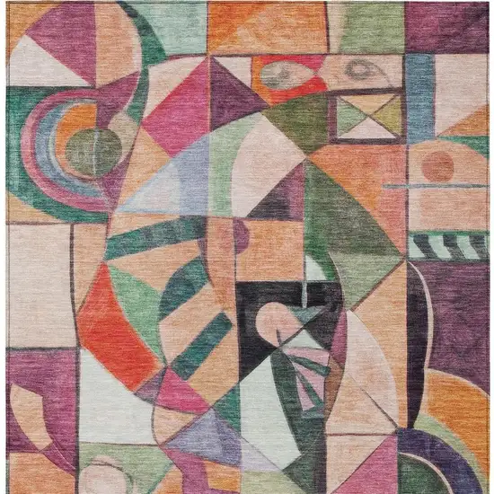 Orange Pink Green And Purple Abstract Washable Indoor Outdoor Area Rug Photo 4