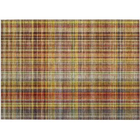 Orange Plaid Washable Non Skid Indoor Outdoor Area Rug Photo 2